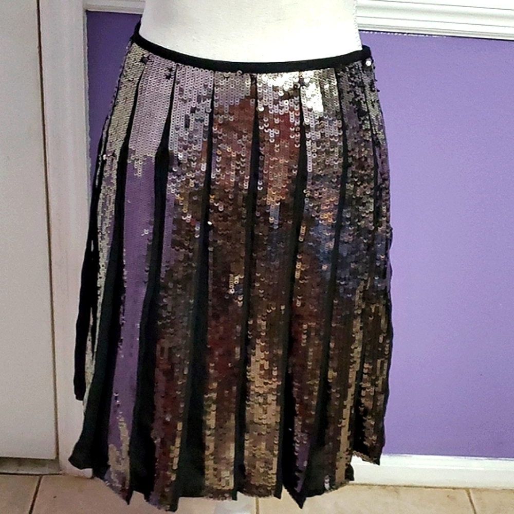 NEW Ann Taylor Dark Gray Sequined Full Acordion Pleated Party Mini Skirt 0P